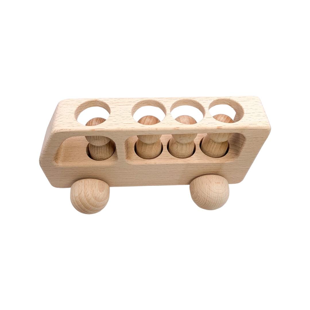 Natural Beechwood Bus with Peg Dolls | Montessori Wooden Toy | Open-Ended Play | Waldorf Small World | Handmade Wooden Bus for Kids Gift