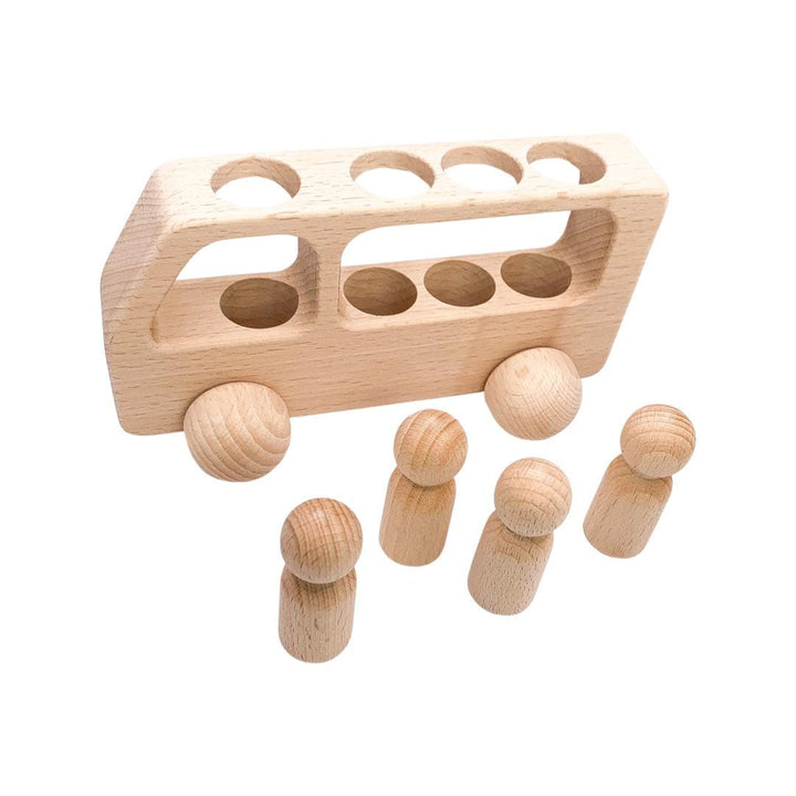 Natural Beechwood Bus with Peg Dolls | Montessori Wooden Toy | Open-Ended Play | Waldorf Small World | Handmade Wooden Bus for Kids Gift