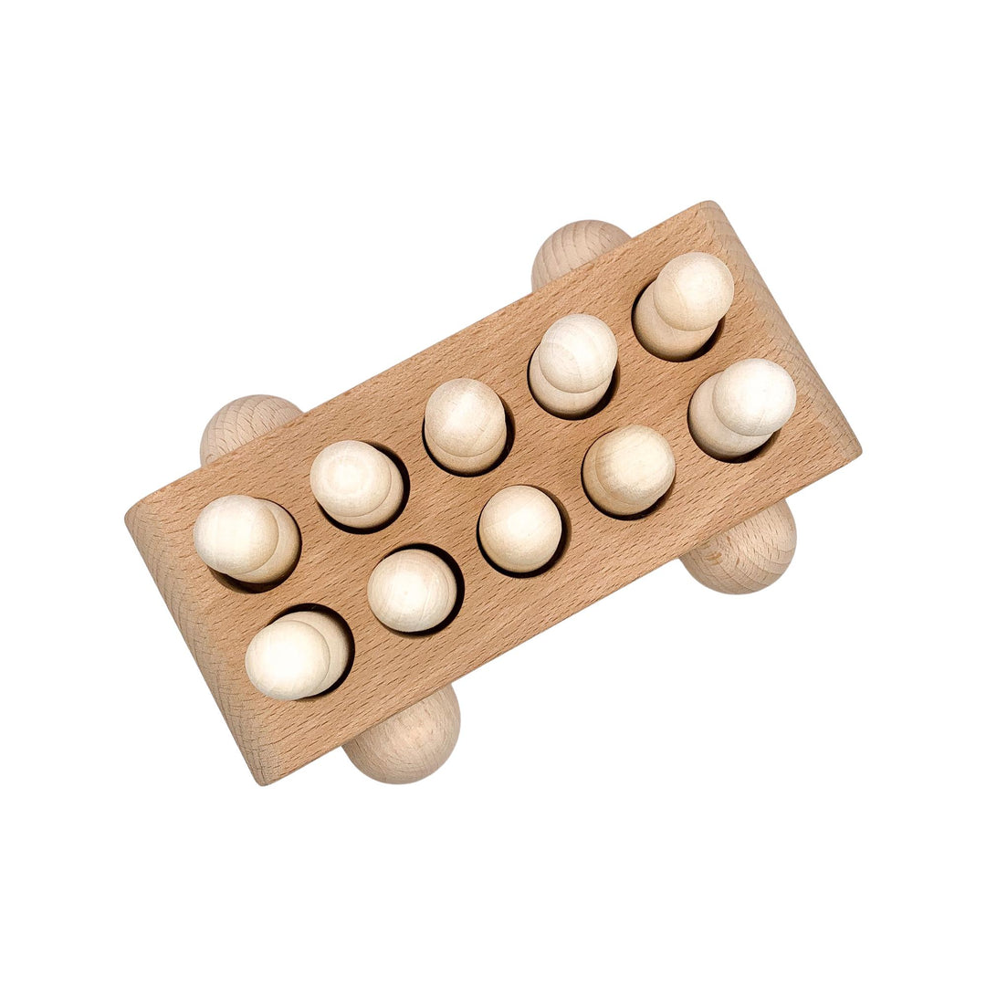 Natural Beechwood Wooden Bus with 10 Peg Dolls | Montessori Toy | Open-Ended Play | Waldorf Inspired Wooden Vehicle | Handmade Kids Gift