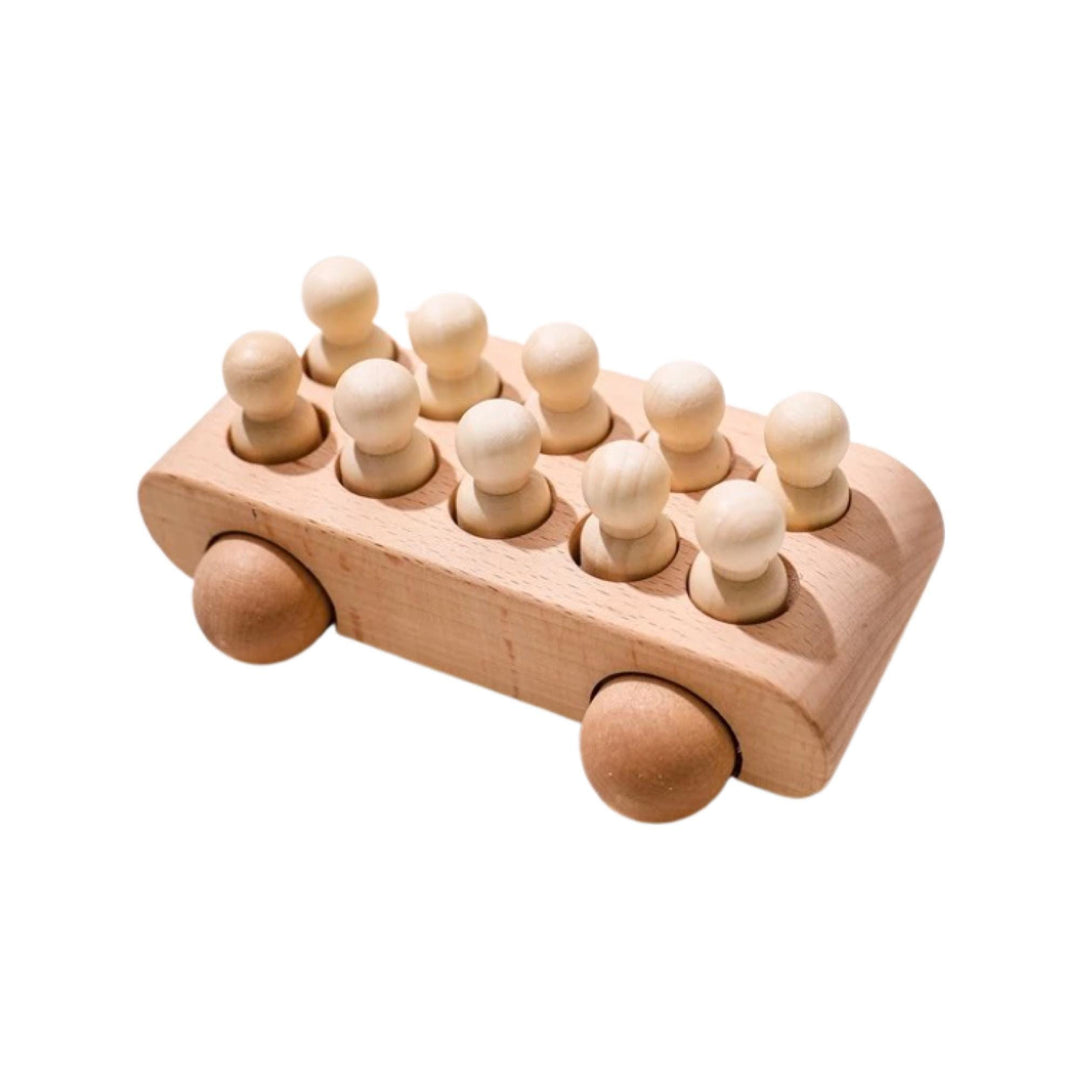 Natural Beechwood Wooden Bus with 10 Peg Dolls | Montessori Toy | Open-Ended Play | Waldorf Inspired Wooden Vehicle | Handmade Kids Gift