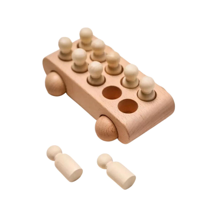 Natural Beechwood Wooden Bus with 10 Peg Dolls | Montessori Toy | Open-Ended Play | Waldorf Inspired Wooden Vehicle | Handmade Kids Gift