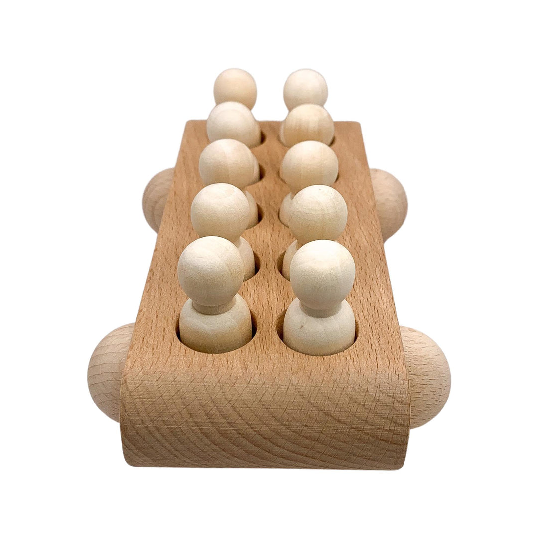 Natural Beechwood Wooden Bus with 10 Peg Dolls | Montessori Toy | Open-Ended Play | Waldorf Inspired Wooden Vehicle | Handmade Kids Gift