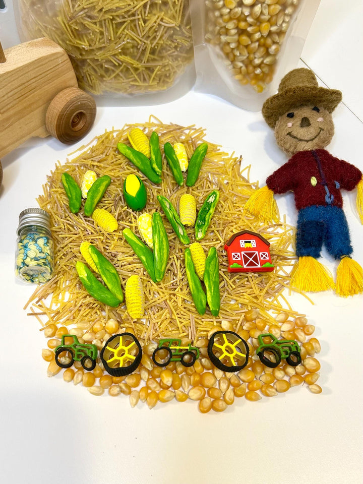 Corn Maze Sensory Bin Filler | Farm Sensory Filler Mix | Hay Pasta Corn Sensory Play | Tractor Loose Parts | Montessori Fall Themed Activity