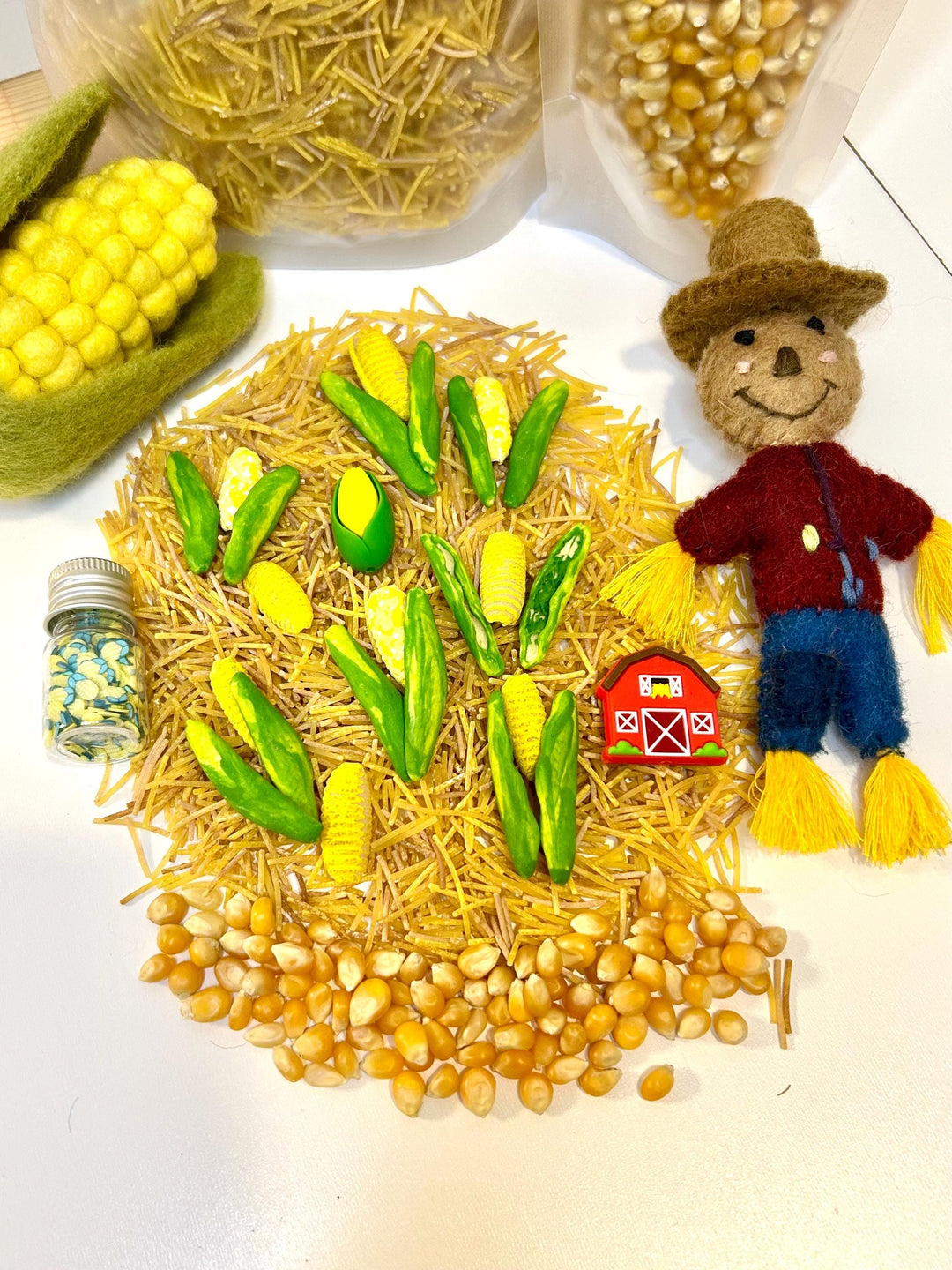 Tractor Sensory Filler Mix | Corn Maze Sensory Bin Filler | Hay Painted Pasta Sensory Play | Farm Loose Parts | Montessori Fall Themed Play