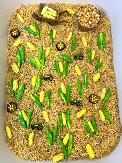Tractor Sensory Filler Mix | Corn Maze Sensory Bin Filler | Hay Painted Pasta Sensory Play | Farm Loose Parts | Montessori Fall Themed Play