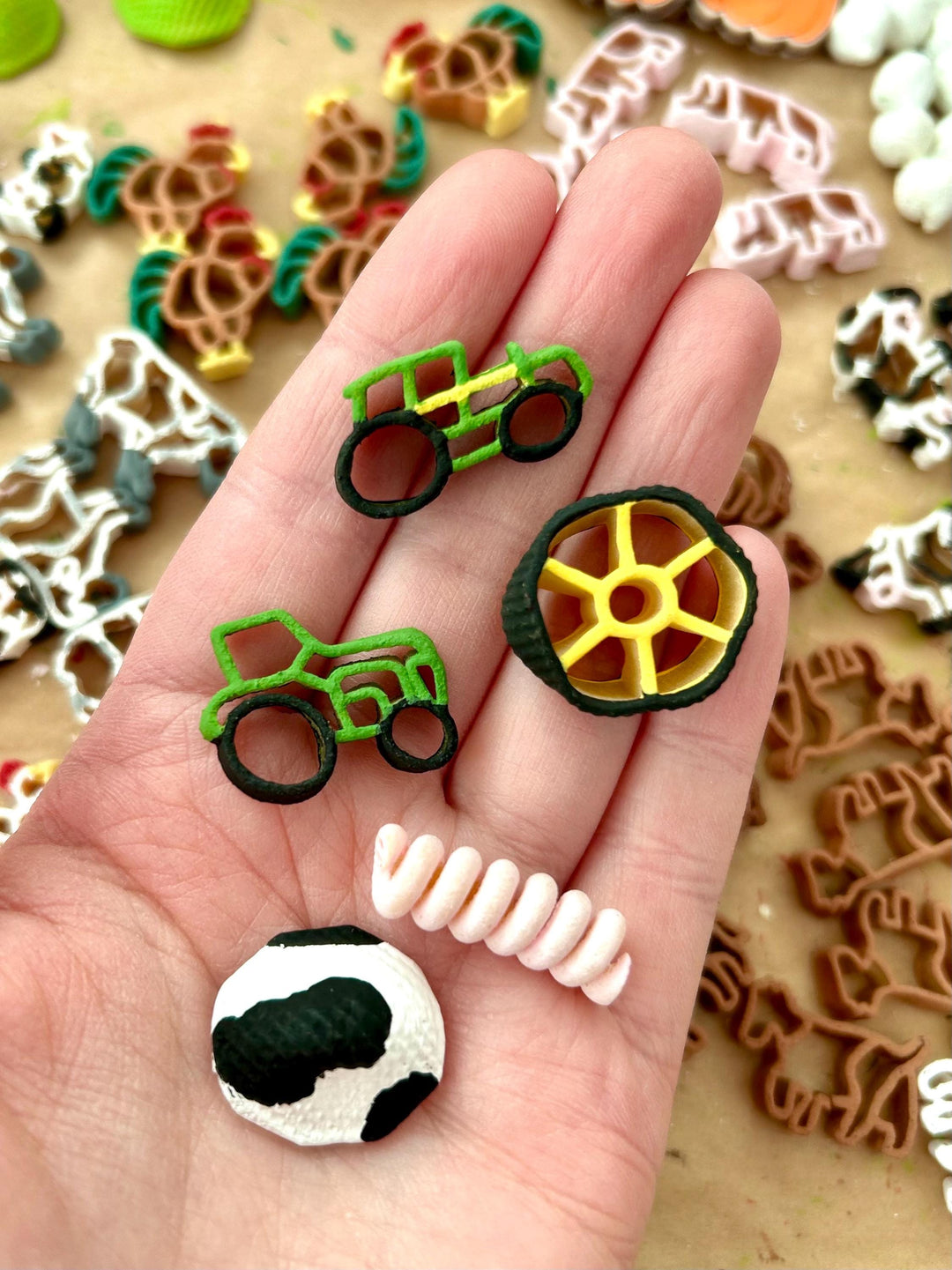 Farm Tractor Sensory Filler | Hay Pasta Sensory Bin Mix | Tractor Wheel Pasta | Montessori Farm Sensory Play | Playful Creations Co.