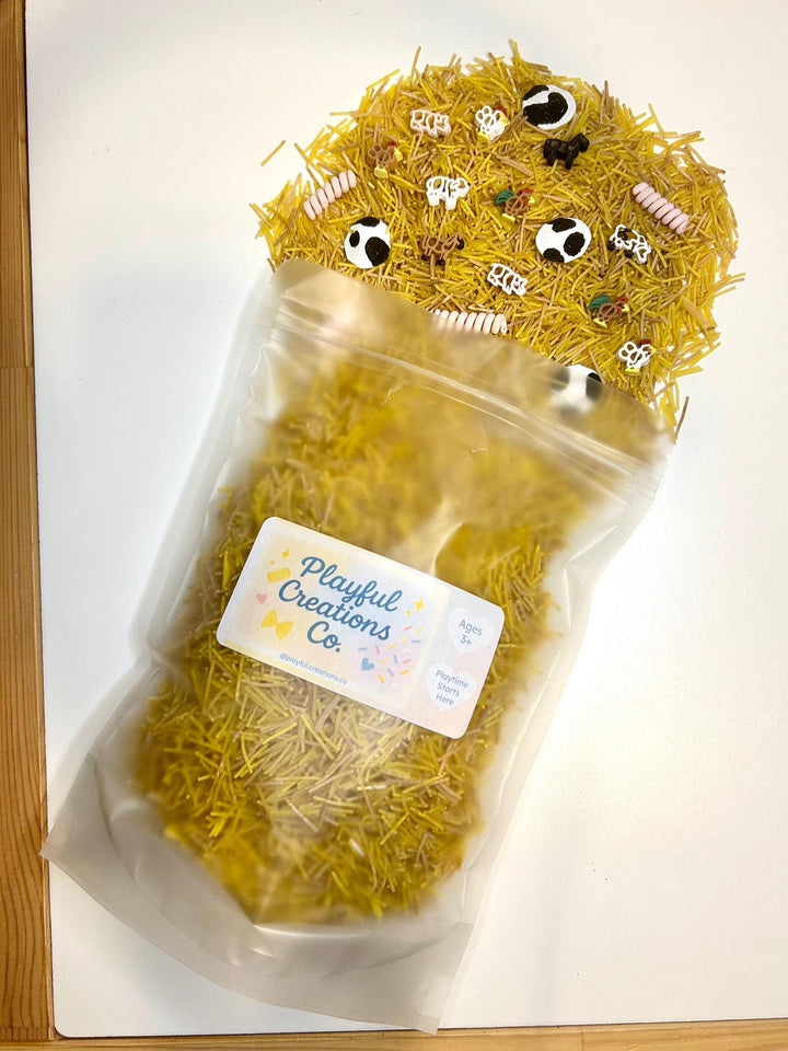 Barnyard Sensory Bin Mix | Farm Animals & Tractor Sensory Filler | Farmer Pretend Play | Mini Cow Goat Rooster Chicken Pig Sheep Lamb Horse