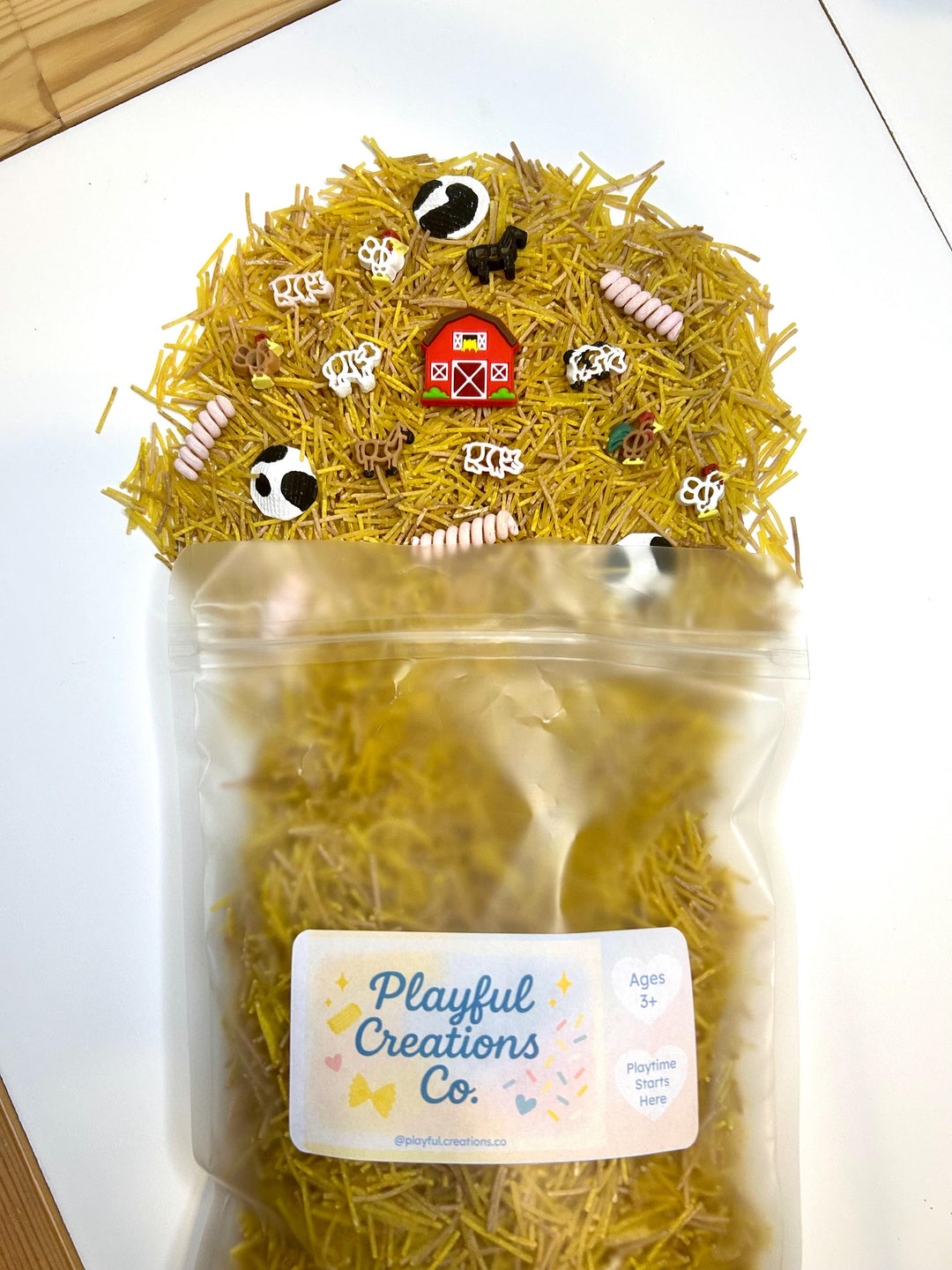 Barnyard Sensory Bin Mix | Farm Animals Sensory Filler | Hay Pasta Sensory Play | Painted Mini Cows Sheep | Fall Montessori Small World Play