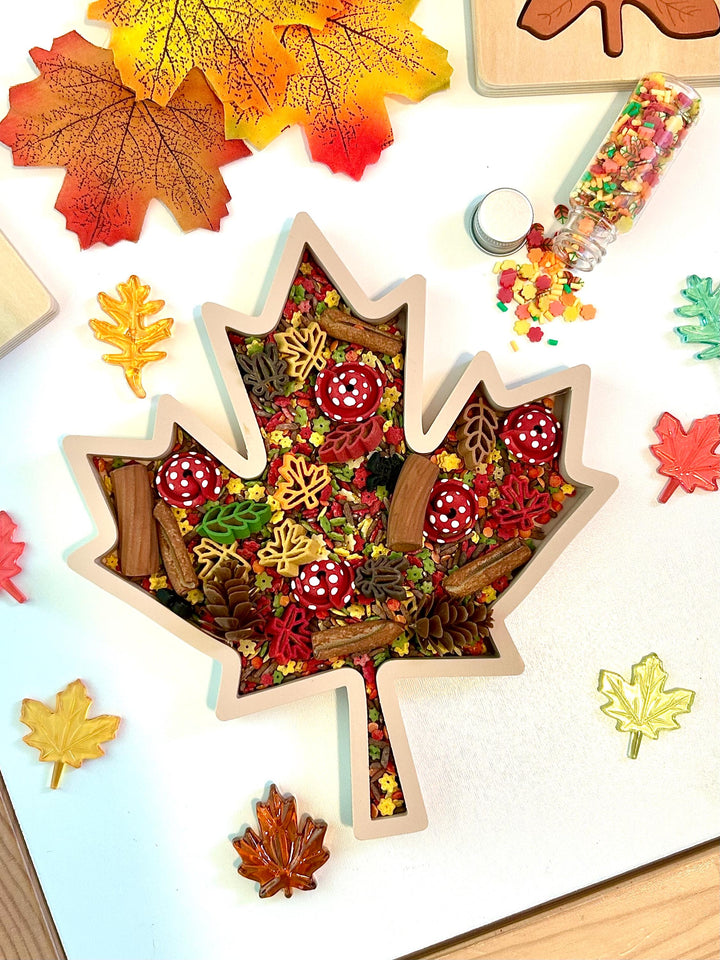 Falling Leaves Sensory Filler | Maple Leaf Play Mix | Fall Sensory Bin Filler | Autumn Tray | Montessori Sensory Setup | Hand-Painted Pasta