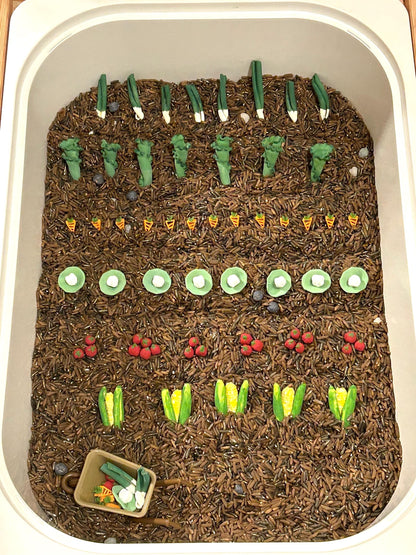 Fall Harvest Sensory Filler Mix | Vegetable Garden Theme | Rice, Chickpeas & Handpainted Pasta | Autumn Montessori Play Setup | Woodland Fun