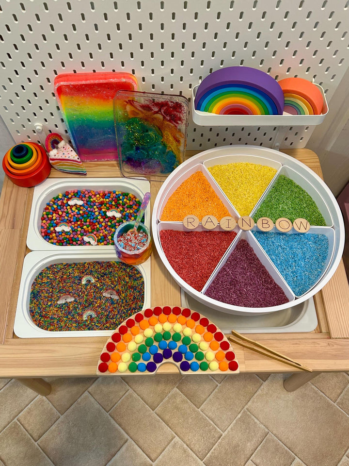 Create Your Own Rainbow Rice Kit for Sensory Bins | Playful Tuff Tray Setup | Brightly Painted Rice for Children | Colorful Homeschool Play