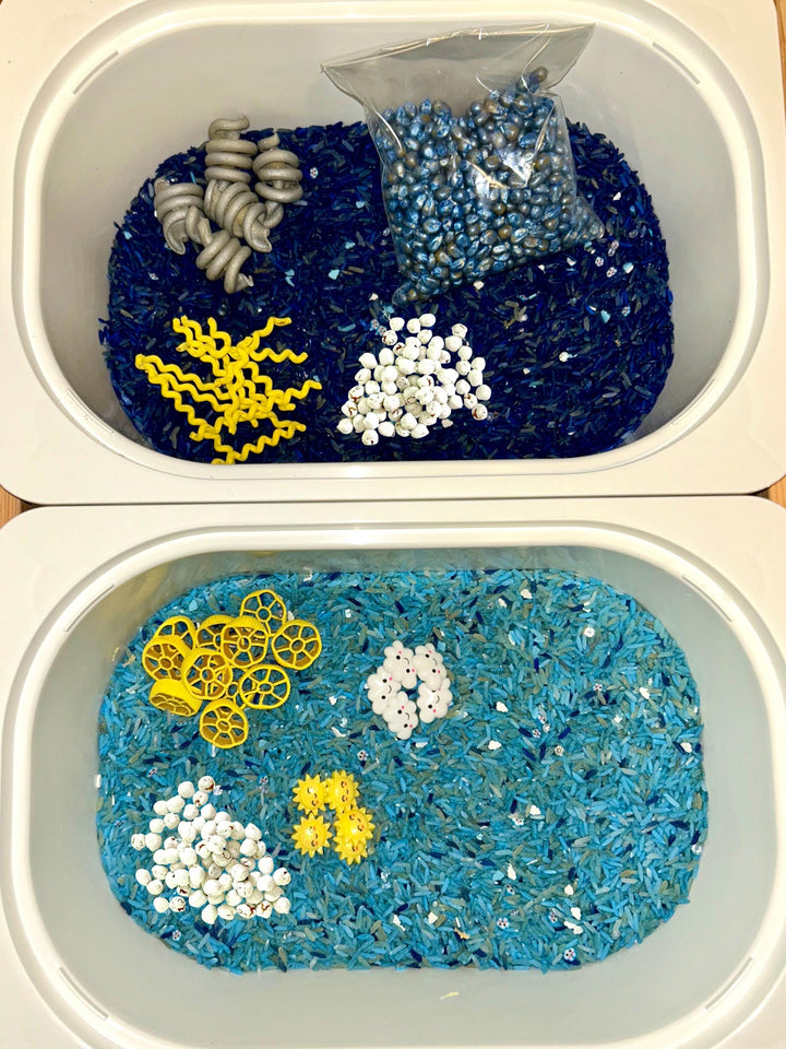 Sunny vs Stormy Weather Sensory Bin Mix | Lightning, Clouds, Rain and Sun Filler | Montessori Learning | Playtime Exploration for Preschool