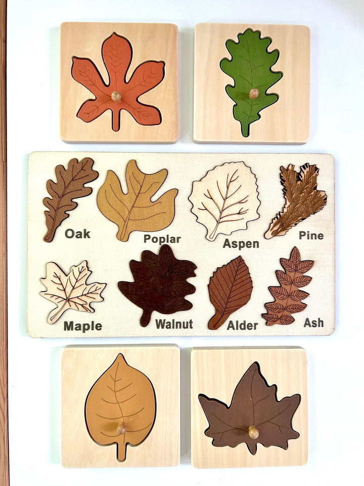 Wooden Leaf Puzzles | Fall Harvest Ressources | Montessori Nature Toy | Educational Toddler Activity | Fine Motor Skills | Preschool Tools