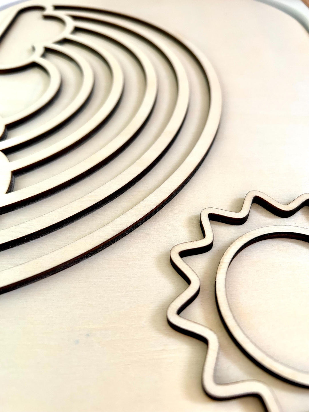 Fillable TROFAST Lid | Wooden Flisat Sensory Table Insert | Rainbow & Sunshine Shapes | Unfinished or Handpainted Montessori Activity