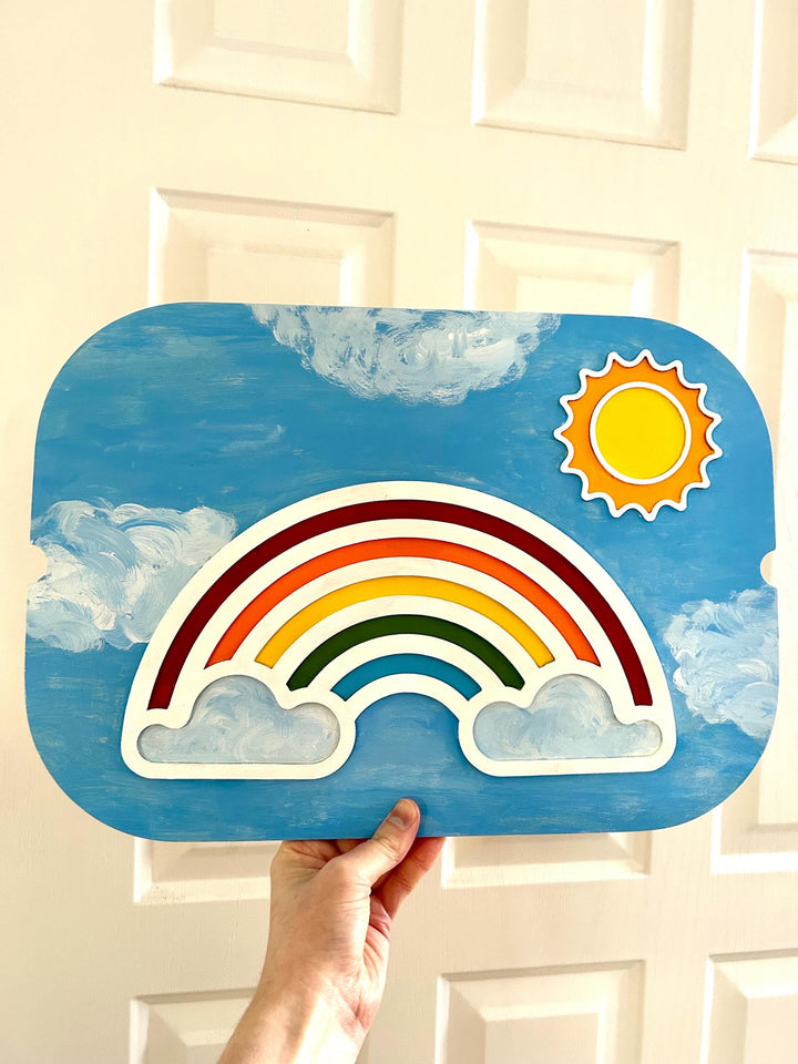 Fillable TROFAST Lid | Wooden Flisat Sensory Table Insert | Rainbow & Sunshine Shapes | Unfinished or Handpainted Montessori Activity