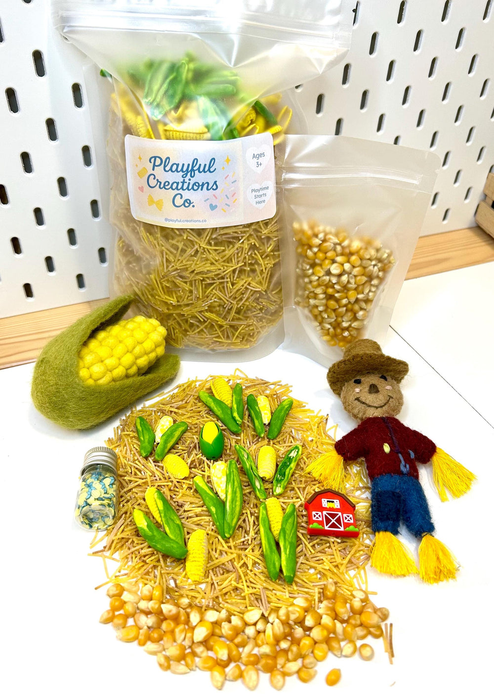 Corn Maze Sensory Bin Filler | Farm Sensory Filler Mix | Hay Pasta Corn Sensory Play | Tractor Loose Parts | Montessori Fall Themed Activity
