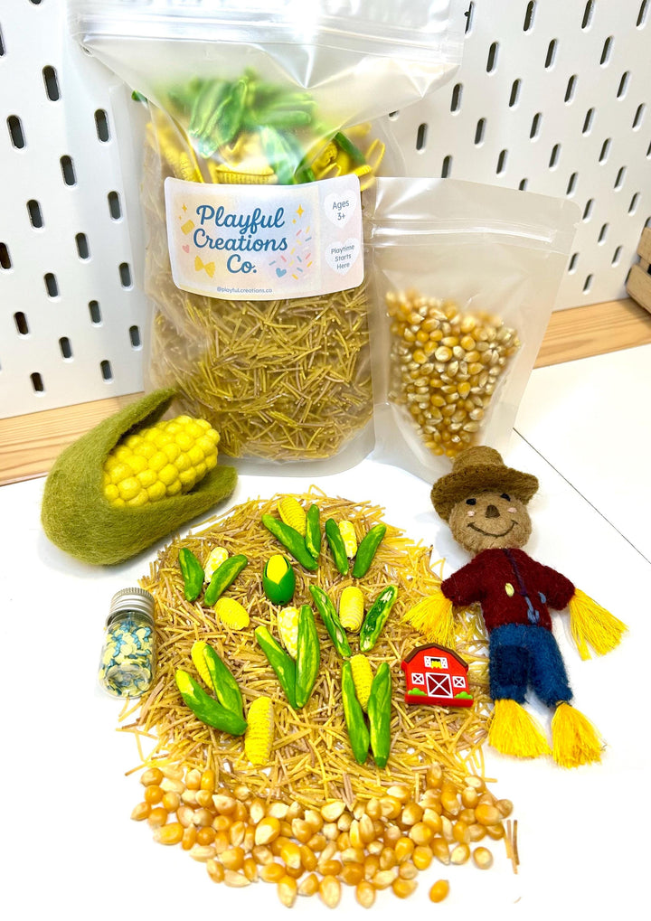 Tractor Sensory Filler Mix | Corn Maze Sensory Bin Filler | Hay Painted Pasta Sensory Play | Farm Loose Parts | Montessori Fall Themed Play