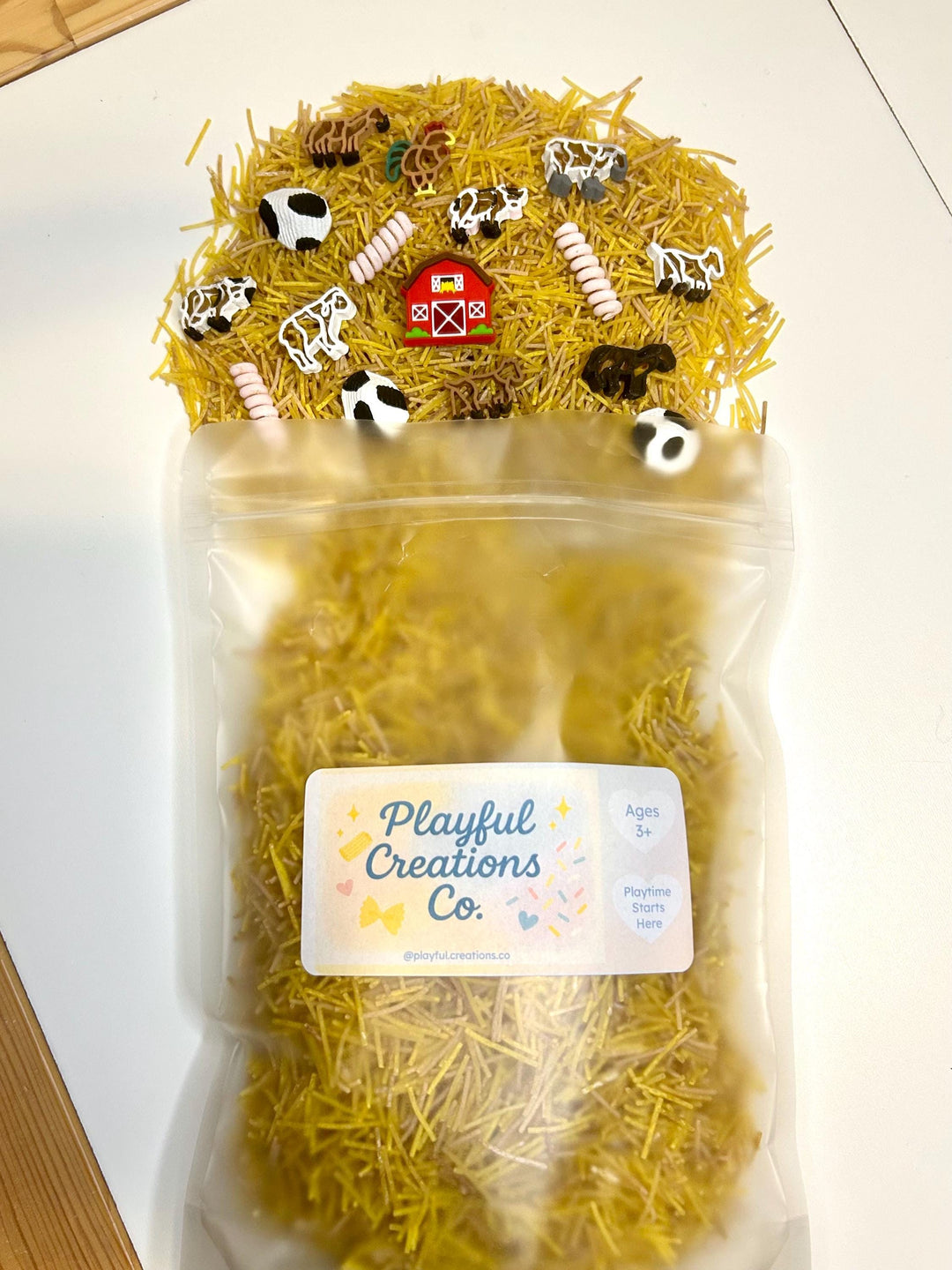 Farm Animals Sensory Filler | Barnyard Sensory Bin Mix | Hay Pasta Sensory Play | Painted Farm Animals | Fall Montessori Small World Play