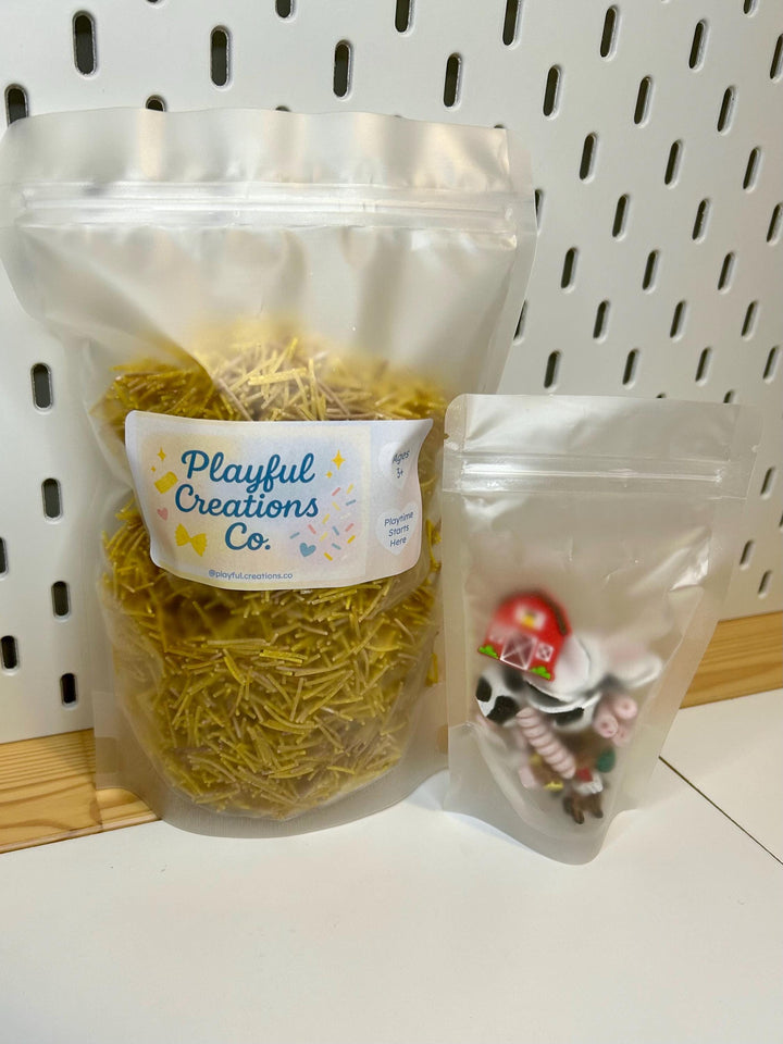 Barnyard Sensory Bin Mix | Farm Animals Sensory Filler | Hay Pasta Sensory Play | Painted Mini Cows Sheep | Fall Montessori Small World Play