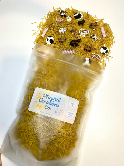 Farm Animals Sensory Filler | Barnyard Sensory Bin Mix | Hay Pasta Sensory Play | Painted Farm Animals | Fall Montessori Small World Play