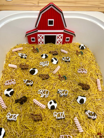 Farm Animals Sensory Filler | Barnyard Sensory Bin Mix | Hay Pasta Sensory Play | Painted Farm Animals | Fall Montessori Small World Play