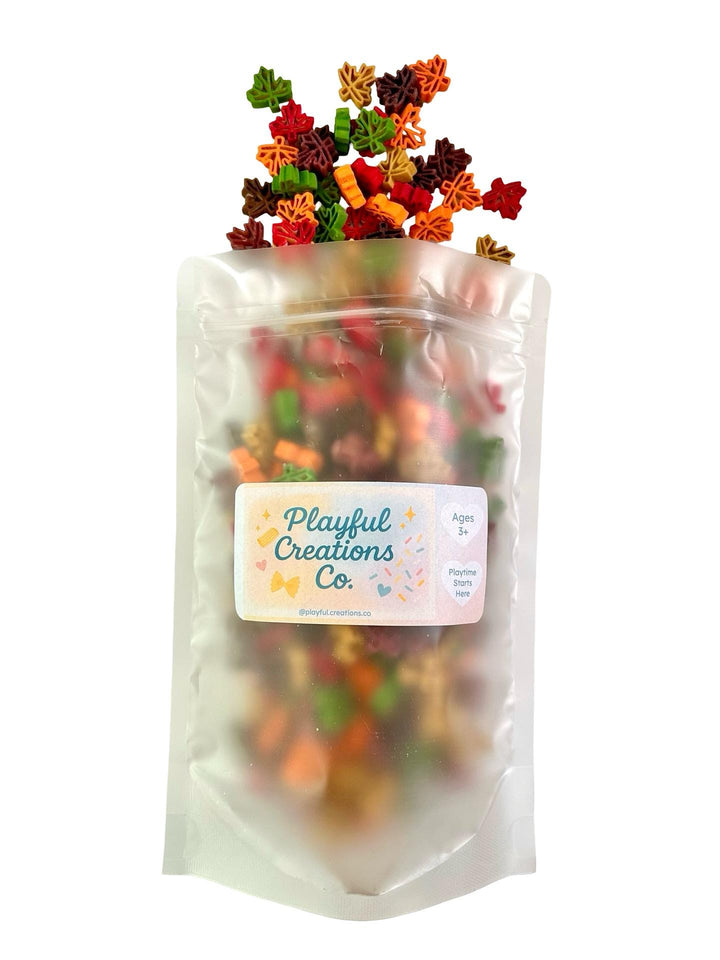 Falling Leaves Sensory Filler | Maple Leaf Play Mix | Fall Sensory Bin Filler | Autumn Tray | Montessori Sensory Setup | Hand-Painted Pasta