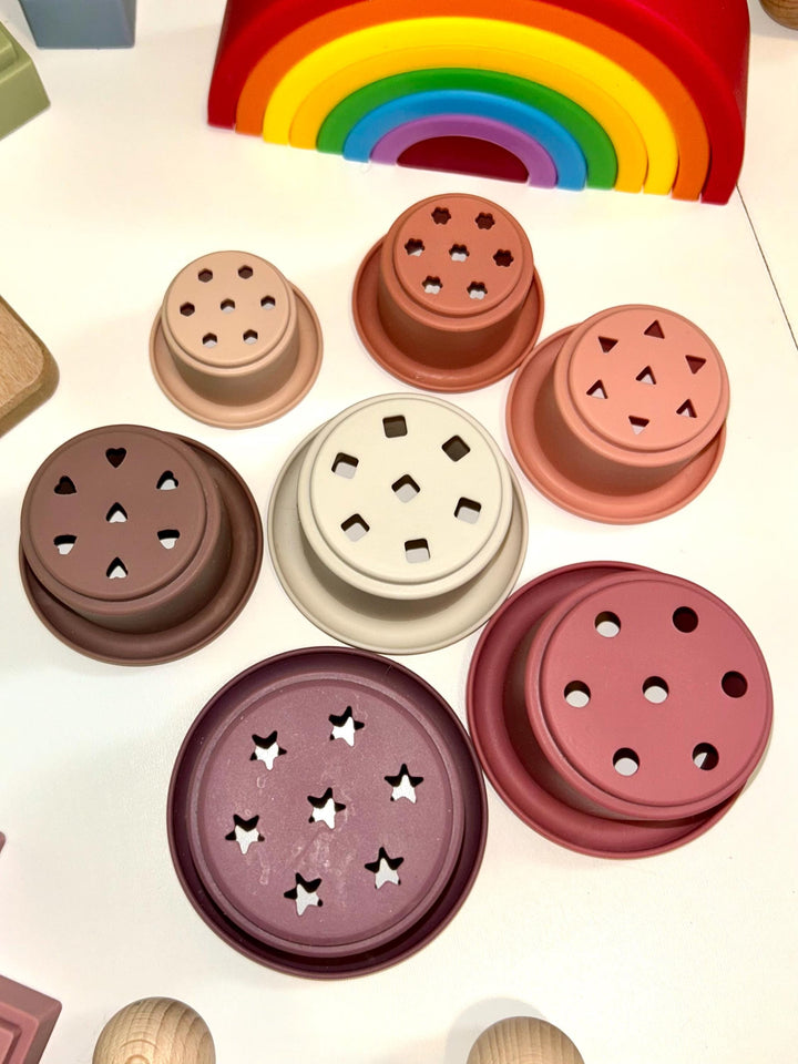 Montessori Puzzle with Silicone Simple Shapes | Toys for Toddlers | Fine Motor Skill Builder | Children Wooden Base + Soft Silicone Pieces