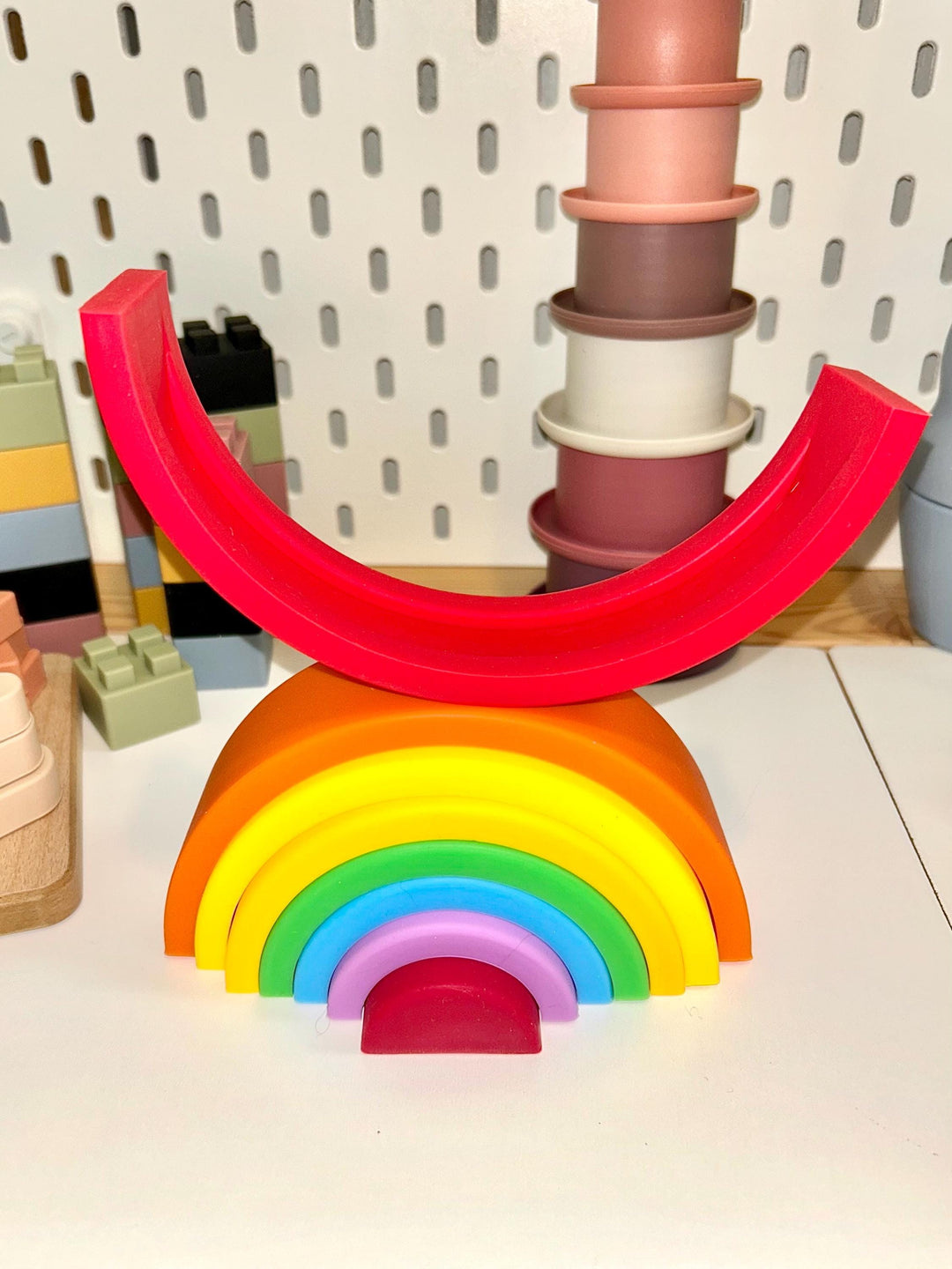 Montessori Puzzle with Silicone Simple Shapes | Toys for Toddlers | Fine Motor Skill Builder | Children Wooden Base + Soft Silicone Pieces