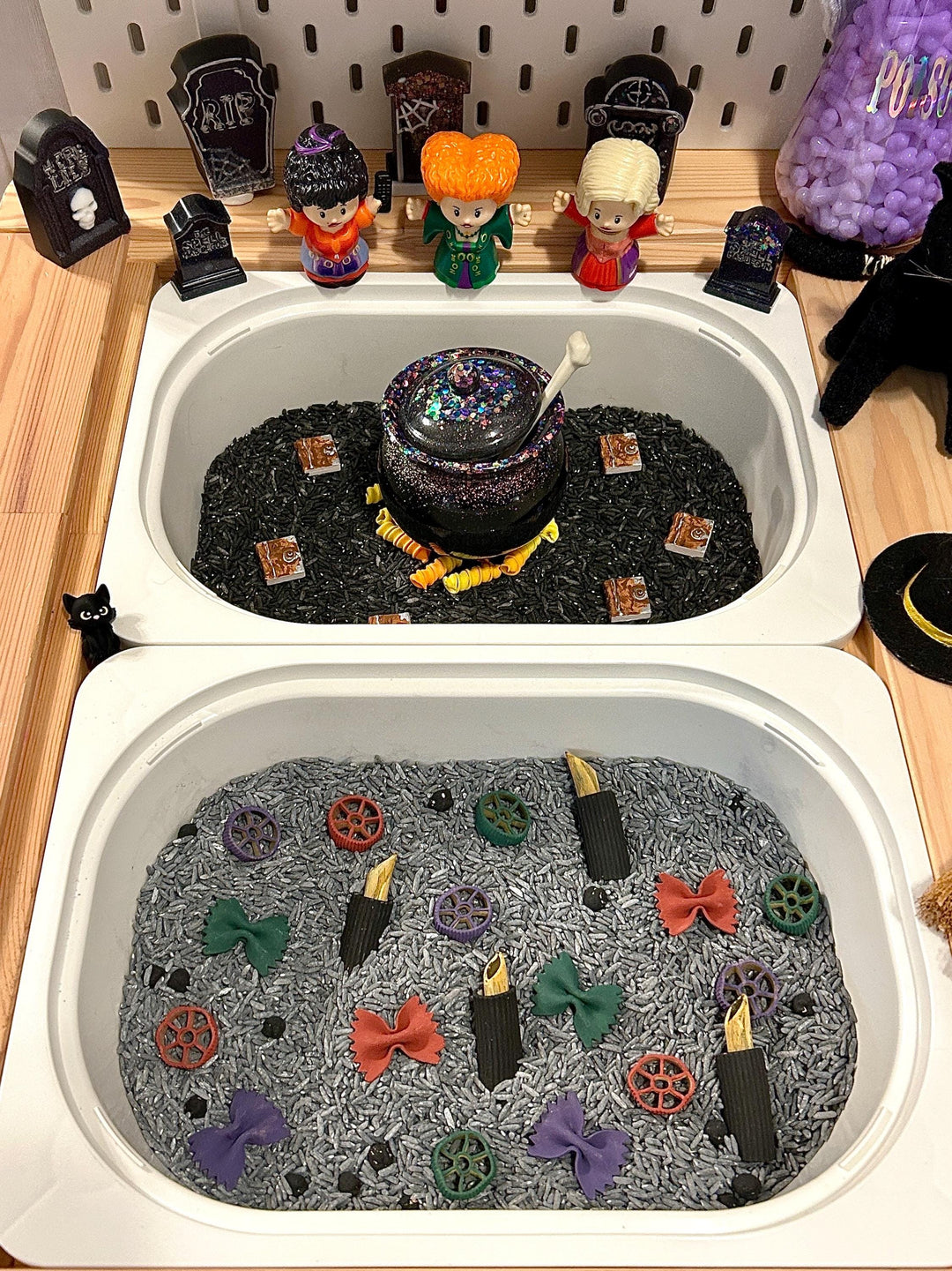 Witch Sisters Add-On Mini Charms Set | Hocus Pocus Witchy Mini Toys Play Setup | Spellbook, Cauldron & Hat Sensory Accessories Loose Parts