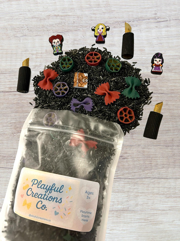Witch Sisters Add-On Mini Charms Set | Hocus Pocus Witchy Mini Toys Play Setup | Spellbook, Cauldron & Hat Sensory Accessories Loose Parts