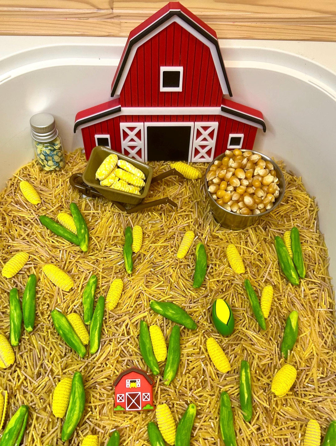 Corn Maze Sensory Bin Filler | Farm Sensory Filler Mix | Hay Pasta Corn Sensory Play | Tractor Loose Parts | Montessori Fall Themed Activity