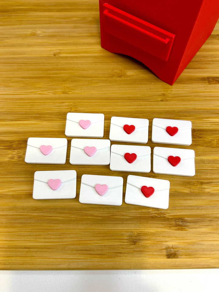 3D Printed Valentine Mailbox with Pull-Out Drawer | Miniature Envelopes Included | Desk Decor, Toy, or Sensory Play | Red Mailbox 5.25” Tall