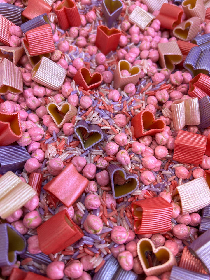 Metallic Hearts Sensory Filler Mix | Valentine Sensory Bin | Shiny Heart Loose Parts | Montessori Play | Pour & Scoop Sensory Play