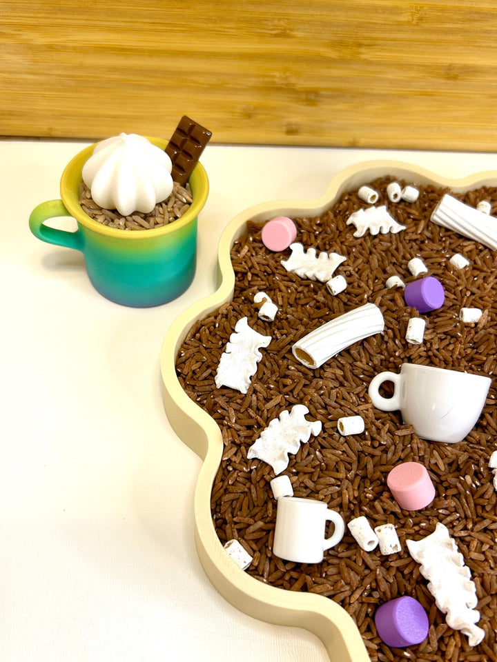 Hot Cocoa Sensory Filler Mix | Hot Chocolate Play Rice & Pasta | Marshmallow Sensory Bin | Winter Pretend Play | Montessori Sensory Play