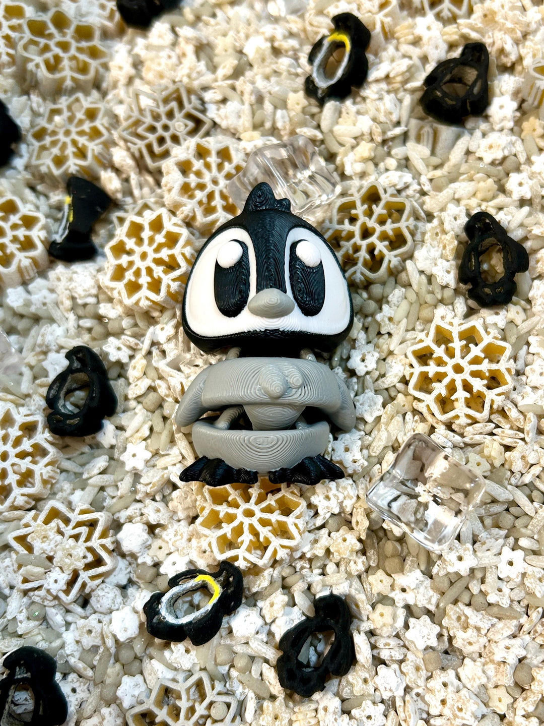 Snowflake & Penguin Sensory Bin | Winter Sensory Filler Mix | Arctic Sensory Play | Faux Ice Cubes | Montessori Play | Handpainted Pasta