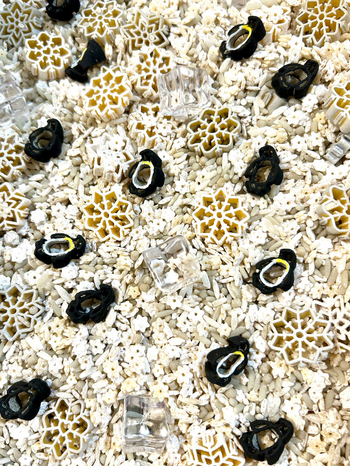 Snowflake & Penguin Sensory Bin | Winter Sensory Filler Mix | Arctic Sensory Play | Faux Ice Cubes | Montessori Play | Handpainted Pasta