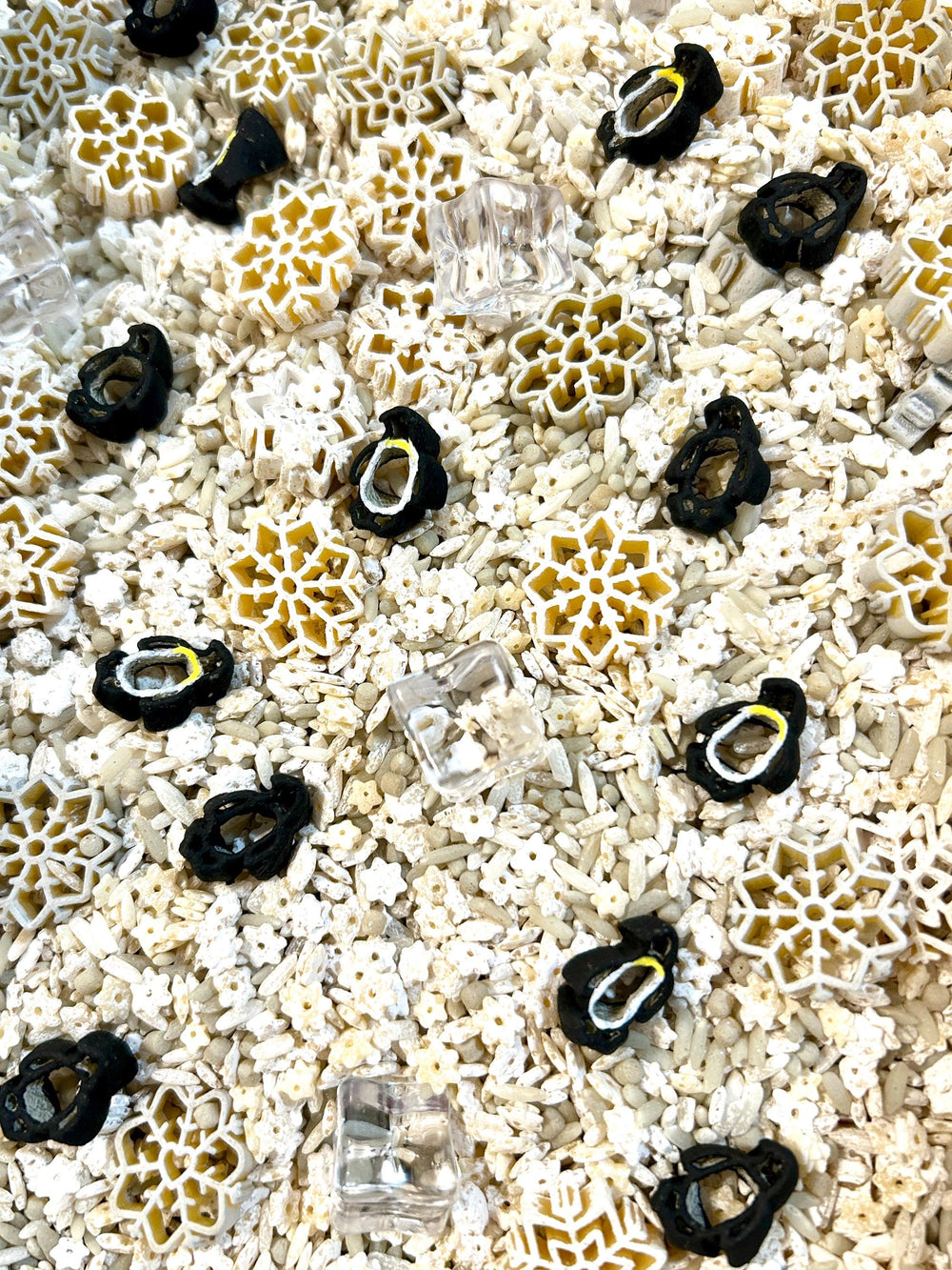 Snowflake & Penguin Sensory Bin | Winter Sensory Filler Mix | Arctic Sensory Play | Faux Ice Cubes | Montessori Play | Handpainted Pasta