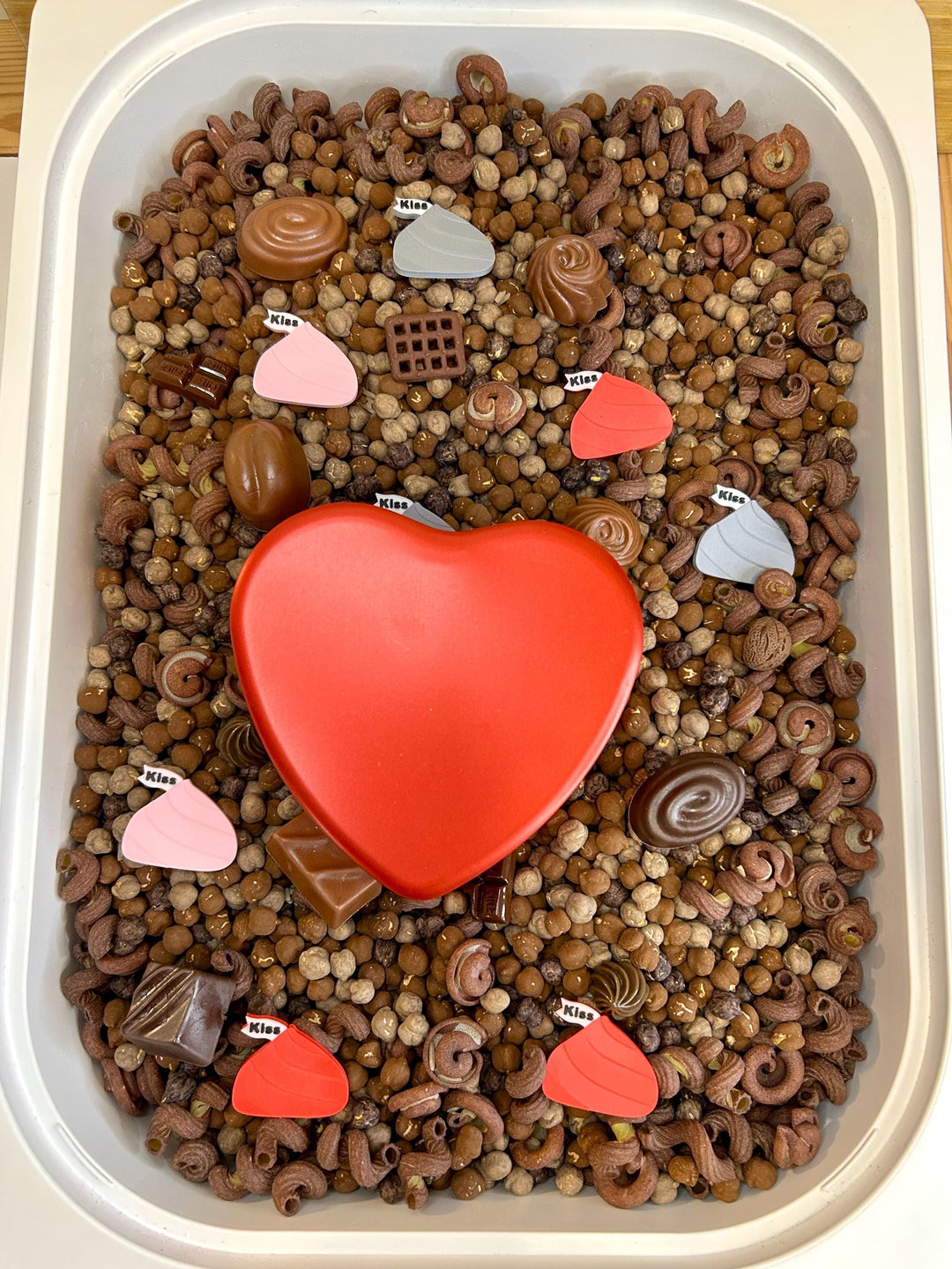 Heart Tin Chocolate Sensory Mix | Realistic Resin Chocolates | Chocolate Shop Pretend Play | Cocoa Sensory Bin | Montessori-Inspired Play