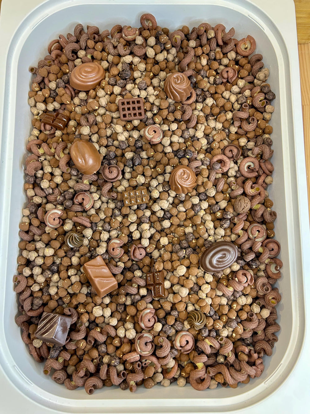 Heart Tin Chocolate Sensory Mix | Realistic Resin Chocolates | Chocolate Shop Pretend Play | Cocoa Sensory Bin | Montessori-Inspired Play