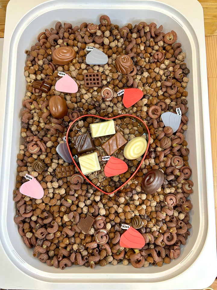 Chocolate Valentine Sensory Filler Mix | Chocolatey Sweet Treats Charms | Brown Tones Bin | Cocoa Inspired Loose Parts | Montessori Play