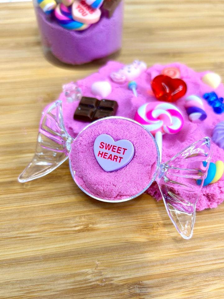 Red Valentine Kinetic Sand Kit | Love Charms Sensory Play | Candy & Heart Theme | Kids Play Kit | Friendship Party Favors | Loose Parts