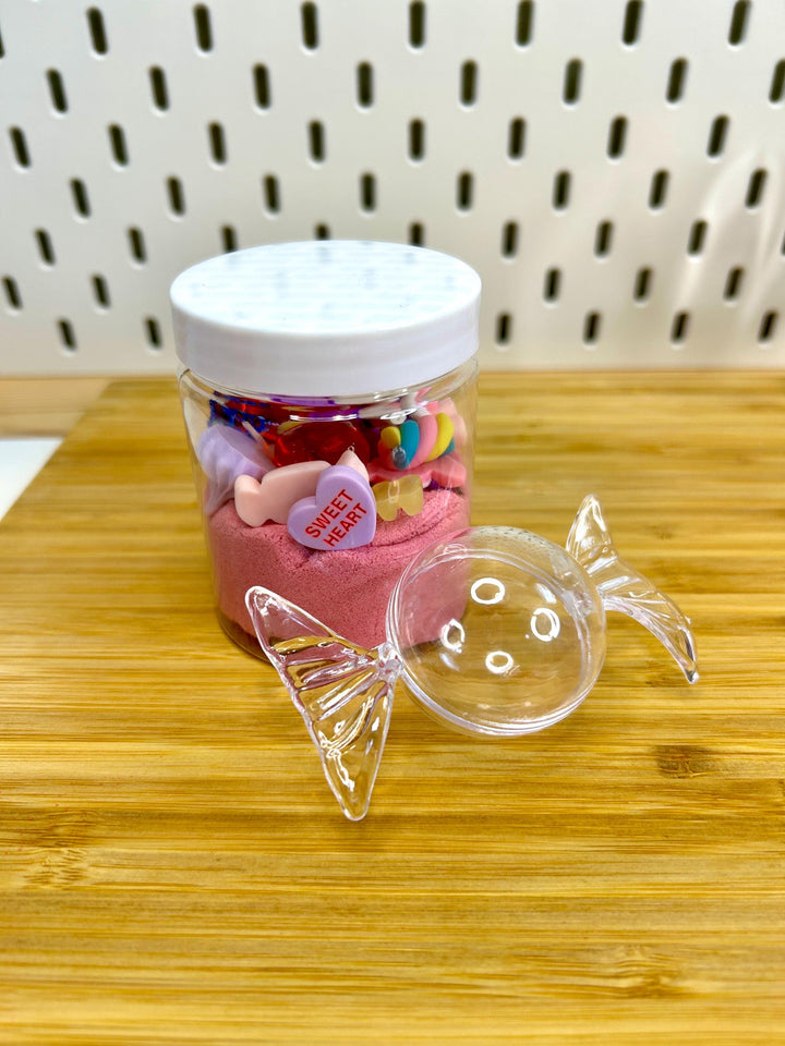 Red Valentine Kinetic Sand Kit | Love Charms Sensory Play | Candy & Heart Theme | Kids Play Kit | Friendship Party Favors | Loose Parts