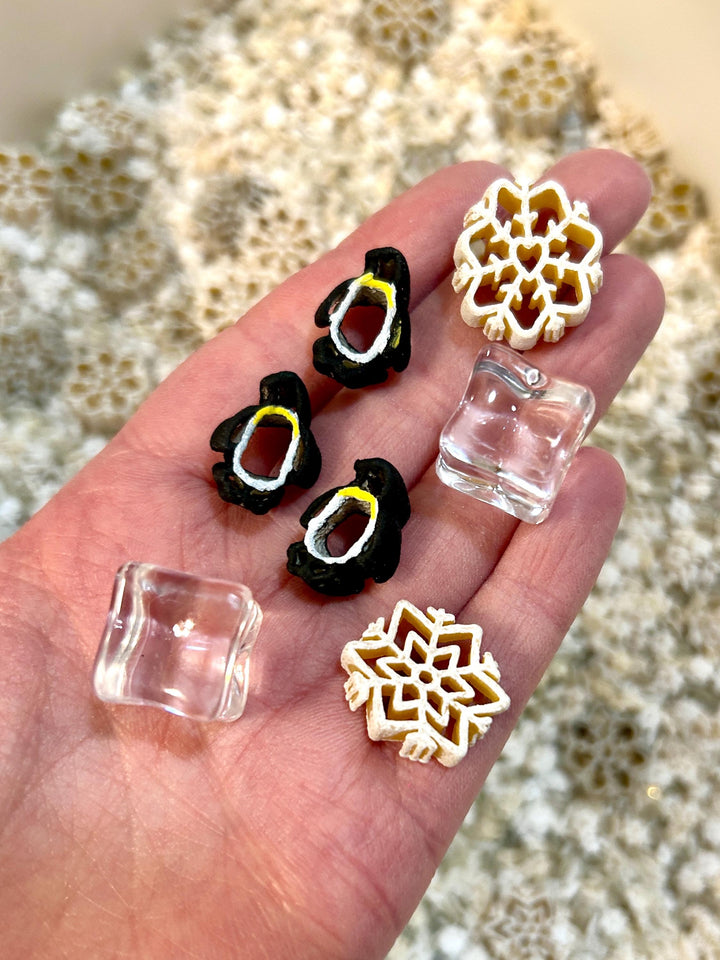 Snowflake & Penguin Sensory Bin | Winter Sensory Filler Mix | Arctic Sensory Play | Faux Ice Cubes | Montessori Play | Handpainted Pasta