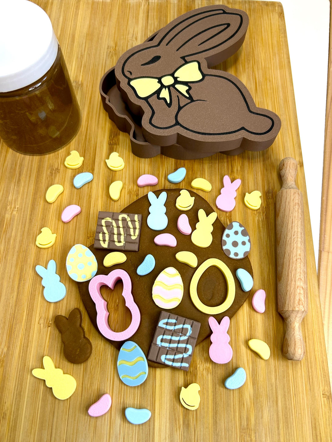 Chocolate Bunny Playdough Box | Easter Candy Sensory Play Kit | Homemade Playdough with Cutters & Loose Parts | Easter Basket Gift