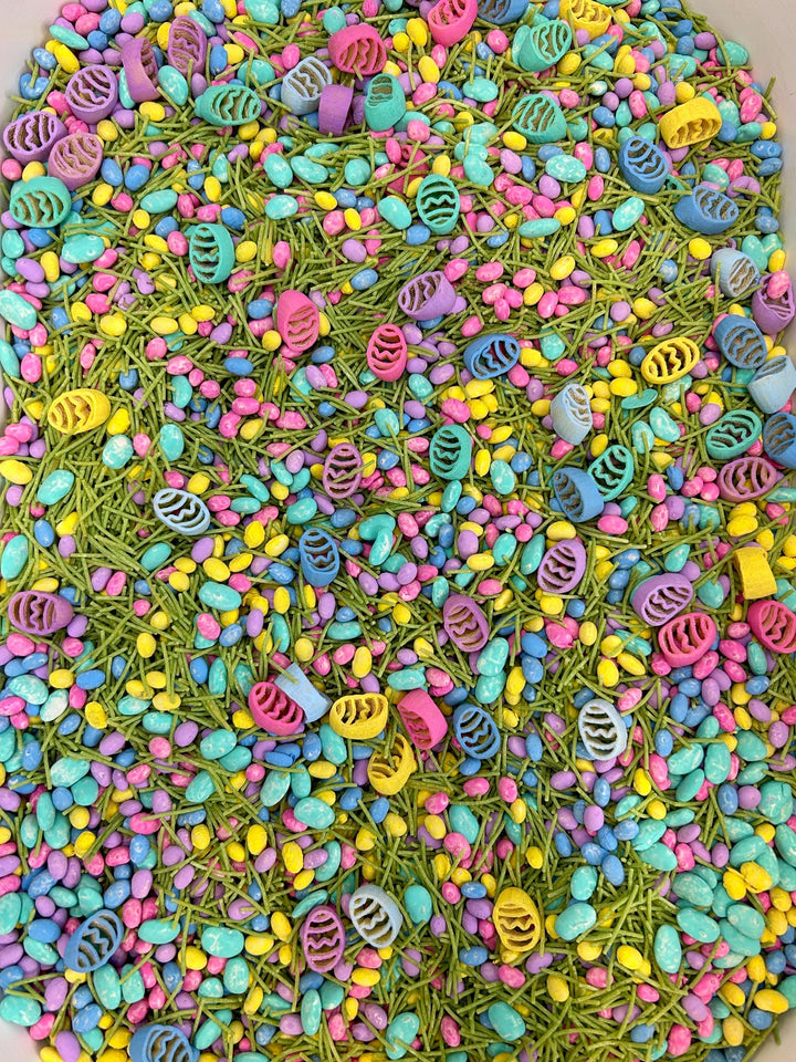 Easter Bunny Fun in the Field | Spring Sensory Bin Filler Mix | Egg Shaped Fun | Grass Base Pasta | Handpainted Eggs | Easter Basket Gift