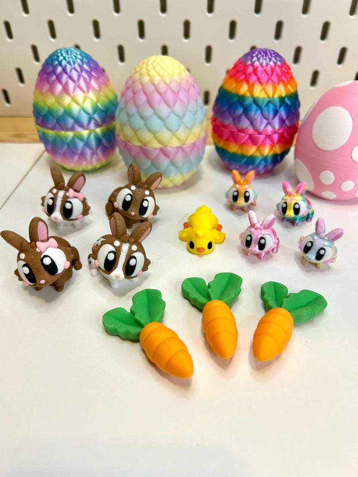 3D Printed Easter Egg | Rainbow Trinket Container | Bunny Articulated Figurine | Small World Play | Chick Fidget Toy | Easter Basket Gift