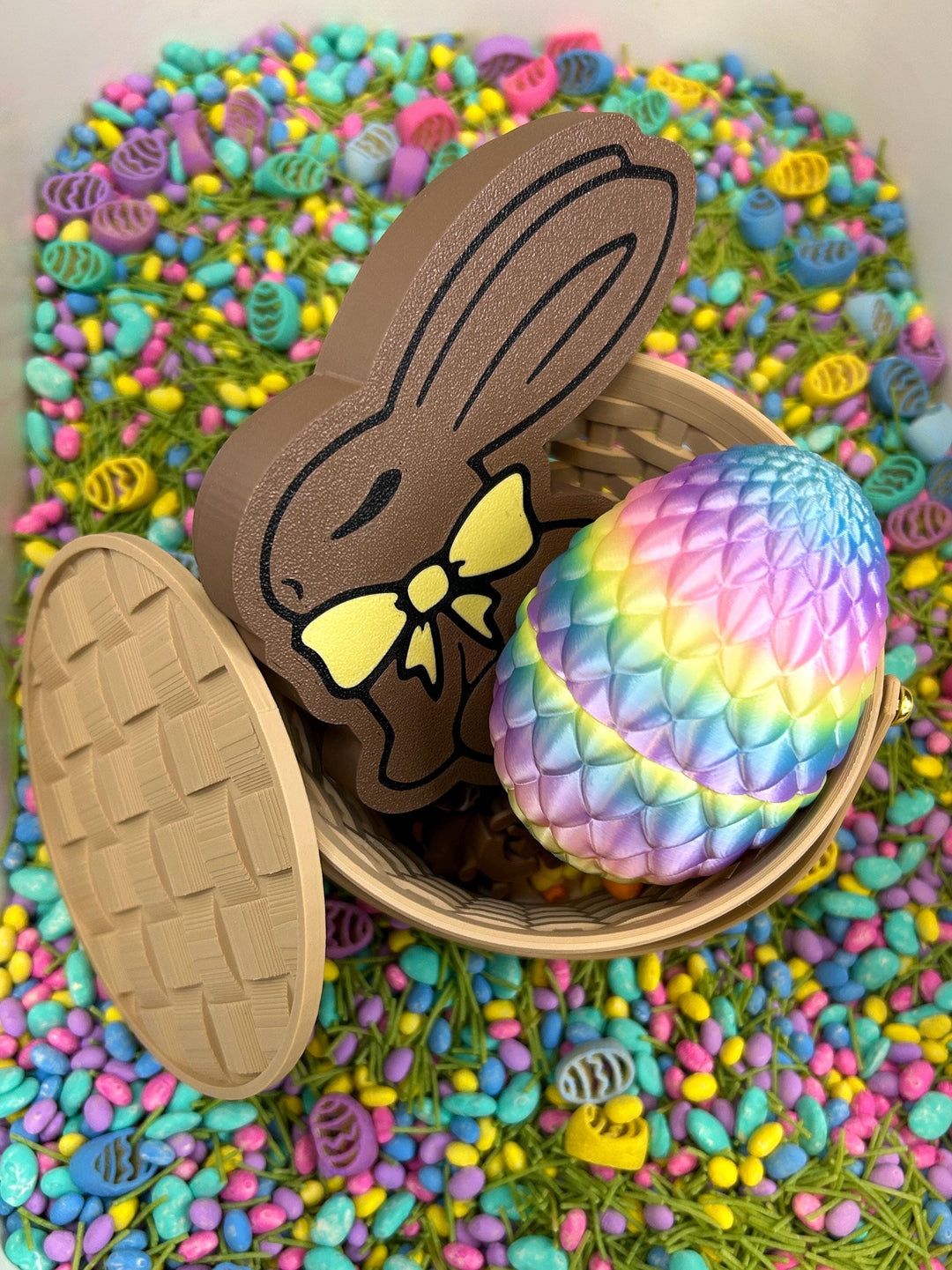 3D Printed Woven Basket with Lid | Cute Easter Basket | Reusable Picnic Basket | Pretend Play | Sensory Bin Container | Kids Montessori Toy