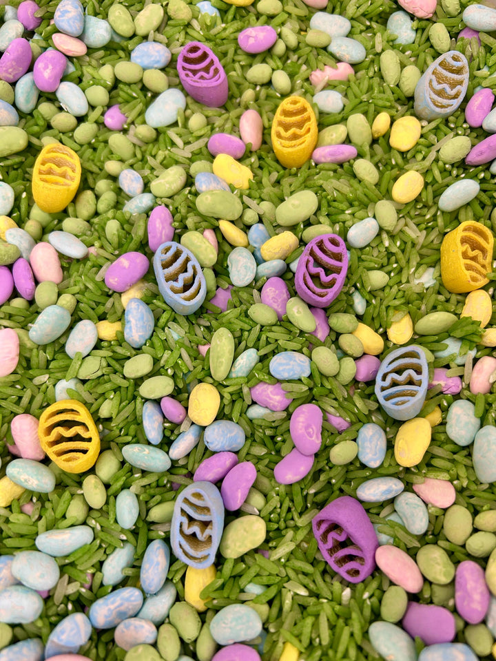 Pastel Easter Egg Hunt Sensory Filler | Beautiful Spring Filler Mix | Easter Bunny Sensory Bin | Green Grass Rice | Kids Montessori Play