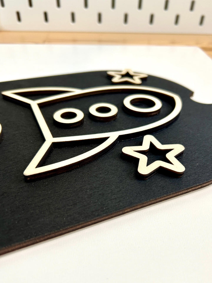 Small Space Rocket TROFAST Lid | Wooden Flisat Sensory Table Insert | Black Rocket Ship Tray | Astronaut Pretend Play | Montessori Activity