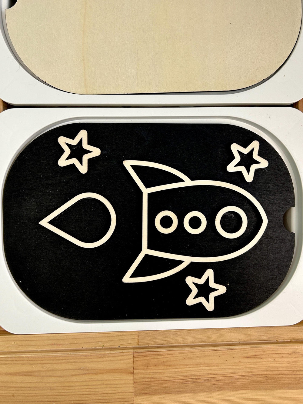 Small Space Rocket TROFAST Lid | Wooden Flisat Sensory Table Insert | Black Rocket Ship Tray | Astronaut Pretend Play | Montessori Activity